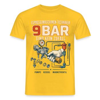 9BAR Espresso Technik Motiv - Männer T-Shirt - Gelb - Vorne - AI Model Male 178 dark (178cm)