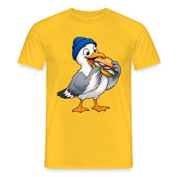 Möwe mit Beanie & Fischbrötchen – Küste - Männer T-Shirt - Gelb - Vorne - AI Model Male 178 dark (178cm)