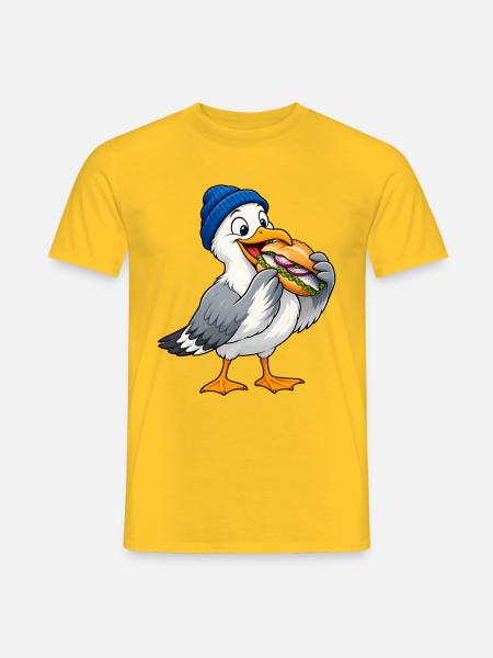 Möwe mit Beanie & Fischbrötchen – Küste - Männer T-Shirt - Gelb