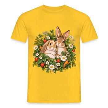 Frühlingskaninchen im Blütenkranz - Männer T-Shirt - Gelb - Vorne - AI Model Male 178 dark (178cm)