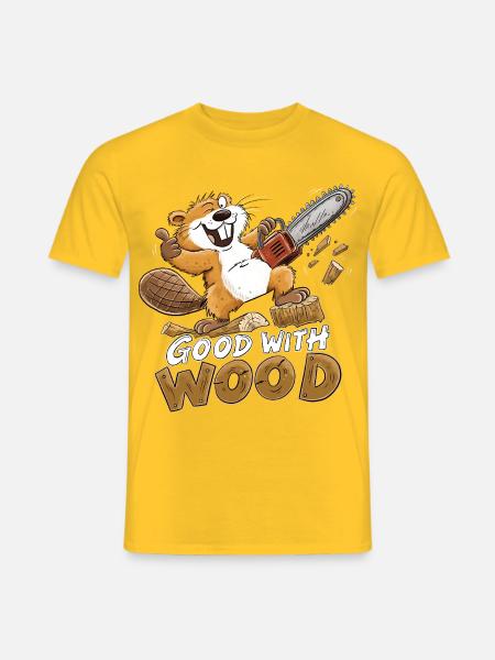 Biber Good With Wood Kettensäge Holzfäller Humor - Männer T-Shirt - Gelb