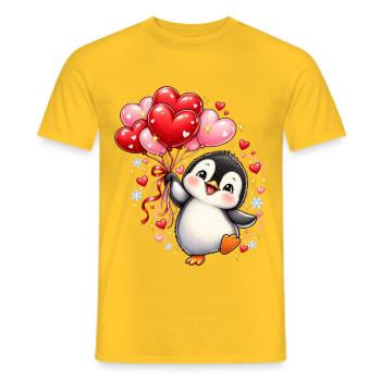Pinguin Valentinstag Liebe Herzen Geschenk Süß - Männer T-Shirt - Gelb - Vorne - AI Model Male 178 dark (178cm)