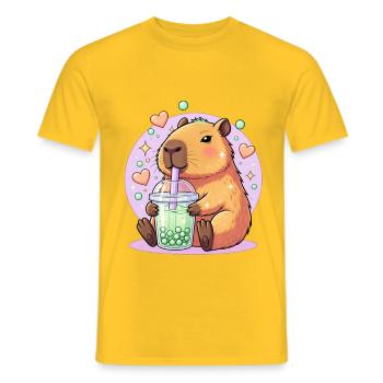 Kawaii Boba-Haustier mit Herz - Männer T-Shirt - Gelb - Vorne - AI Model Male 178 dark (178cm)
