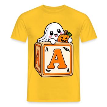 Kürbisgeist auf Spielwürfeln - Männer T-Shirt - Gelb - Vorne - AI Model Male 178 dark (178cm)