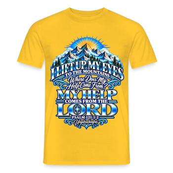 Psalm 121, Psalm 121:1-2, I Lift Up My Eyes - Männer T-Shirt - Gelb - Vorne - AI Model Male 178 dark (178cm)