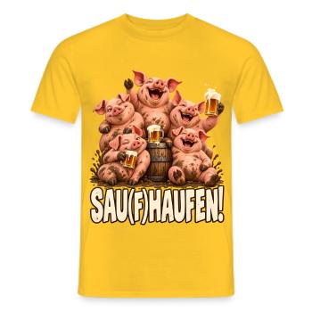 Sau(f)haufen Schweine Bier Stammtisch JGA Spruch - Männer T-Shirt - Gelb - Vorne - AI Model Male 178 dark (178cm)