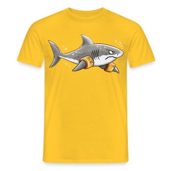 Hai Schwimmflügel Schwimmlehrer Meer Humor - Männer T-Shirt - Gelb - Vorne - AI Model Male 178 dark (178cm)