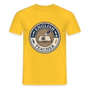 Vintage Englischlehrer-Hardcover-Buchdeckel mit Feder - Männer T-Shirt - Gelb - Vorne - AI Model Male 178 dark (178cm)