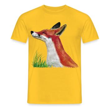 Fuchs schnuppert im Gras - Männer T-Shirt - Gelb - Vorne - AI Model Male 178 dark (178cm)