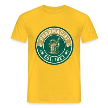 Vintage Apotheker-Mörser-Stößel Hygieia-Abzeichen - Männer T-Shirt - Gelb - Vorne - AI Model Male 178 dark (178cm)