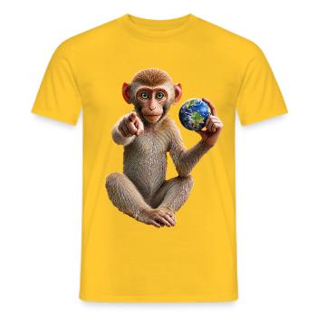 Affe-mit-Erdkugel - Männer T-Shirt - Gelb - Vorne - AI Model Male 178 dark (178cm)