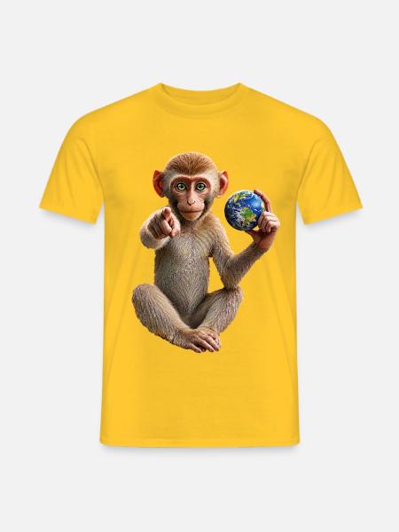 Affe-mit-Erdkugel - Männer T-Shirt - Gelb