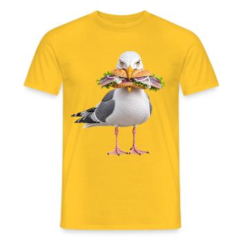 Silbermoewe-mit-Fischbroetchen Möwe - Männer T-Shirt - Gelb - Vorne - AI Model Male 178 dark (178cm)