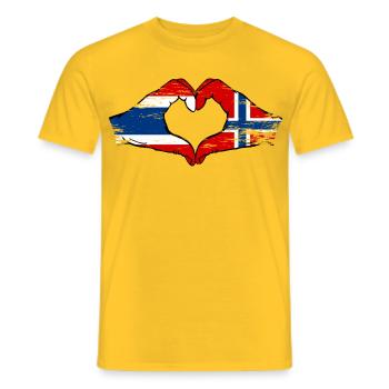 Thailand Schweden Flagge Hände Herzform used look - Männer T-Shirt - Gelb - Vorne - AI Model Male 178 dark (178cm)