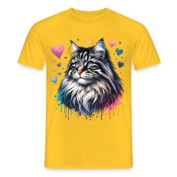 Norwegische Waldkatze - Männer T-Shirt - Gelb - Vorne - AI Model Male 178 dark (178cm)