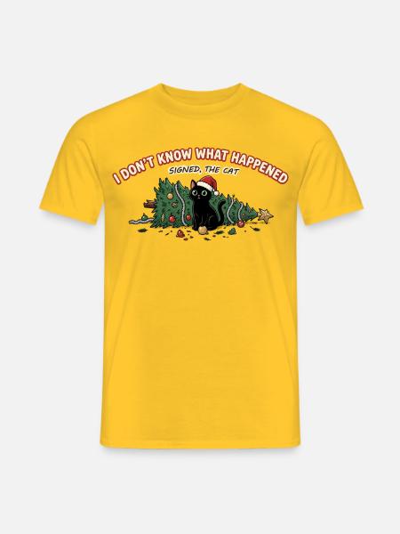 Weihnachtskatze Baum umgeworfen Lustiger Spruch - Männer T-Shirt - Gelb