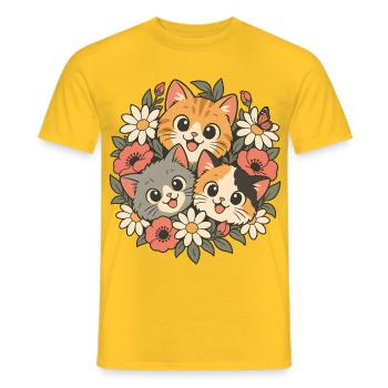 Drei Kätzchen in Blumen - Männer T-Shirt - Gelb - Vorne - AI Model Male 178 dark (178cm)