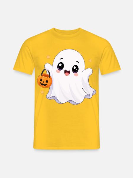 Süßer Kawaii Geist mit Kürbis - Männer T-Shirt - Gelb