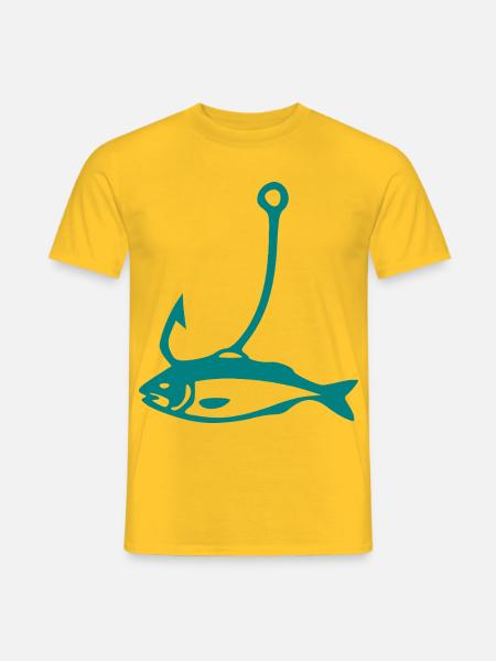 Fisch und Haken Minimalline - Männer T-Shirt - Gelb