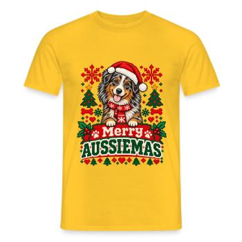Australian Shepherd - Weihnachten - Männer T-Shirt - Gelb - Vorne - AI Model Male 178 dark (178cm)