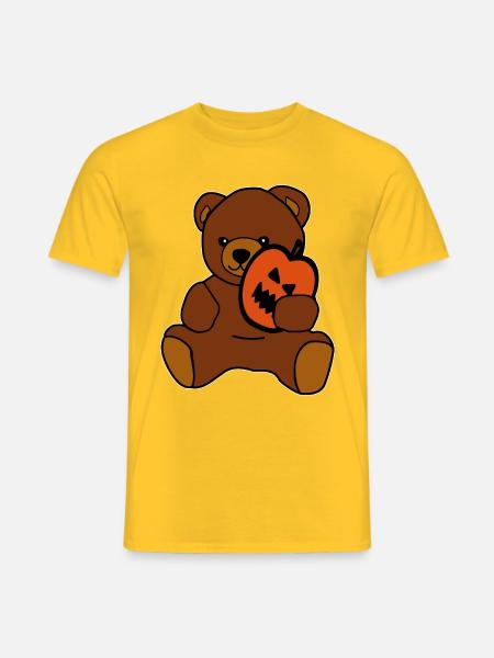 Niedlicher Teddybär mit Halloween-Kürbis - Männer T-Shirt - Gelb