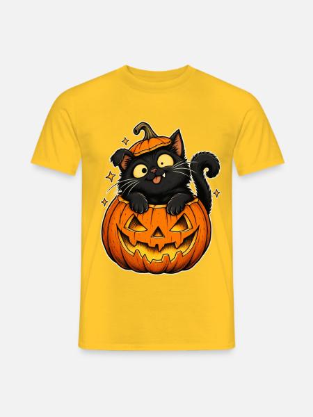 Kater Halloween Kürbiszauber - Männer T-Shirt - Gelb