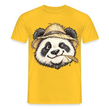 Zwinkernder Panda-Bauer Strohhut-Niedliche Tierkunst - Männer T-Shirt - Gelb - Vorne - AI Model Male 178 dark (178cm)