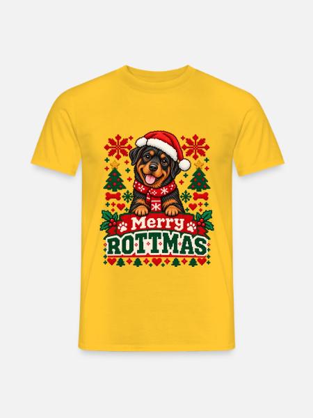 Rottweiler - Weihnachtsmotiv in Strickoptik - Männer T-Shirt - Gelb