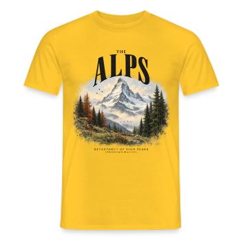 Die Alpen – Mountain Peak Aquarelldesign - Männer T-Shirt - Gelb - Vorne - AI Model Male 178 dark (178cm)