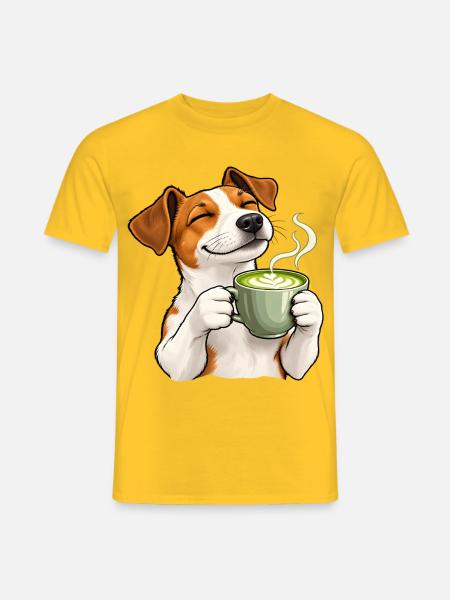 Jack Russell mit Matcha Latte - Männer T-Shirt - Gelb