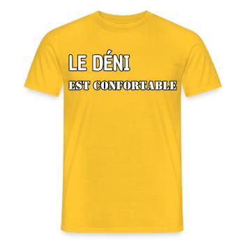 Denial is comfortable. - Men's T-Shirt - yellow - Front - AI Model Male 178 dark (178cm)
