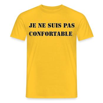 I'M NOT COMFORTABLE. - Men's T-Shirt - yellow - Front - AI Model Male 178 dark (178cm)