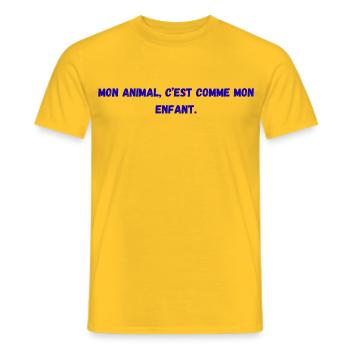 Mon_animal-_c'est_comme_mon_enfant- - T-shirt homme - jaune - Devant - AI Model Male 178 dark (178cm)
