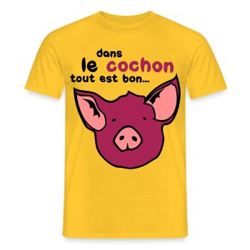 cochon tout est bon humour citation - T-shirt homme - jaune - Devant - AI Model Male 178 dark (178cm)