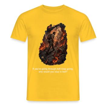 keep-going-through-hell-illustrated - Männer T-Shirt - Gelb - Vorne - AI Model Male 178 dark (178cm)