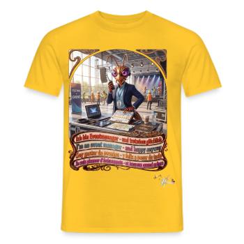 Heuschrecke JOGUE Eventmanager 4 Sprachen Pop Art - Männer T-Shirt - Gelb - Vorne - AI Model Male 178 dark (178cm)