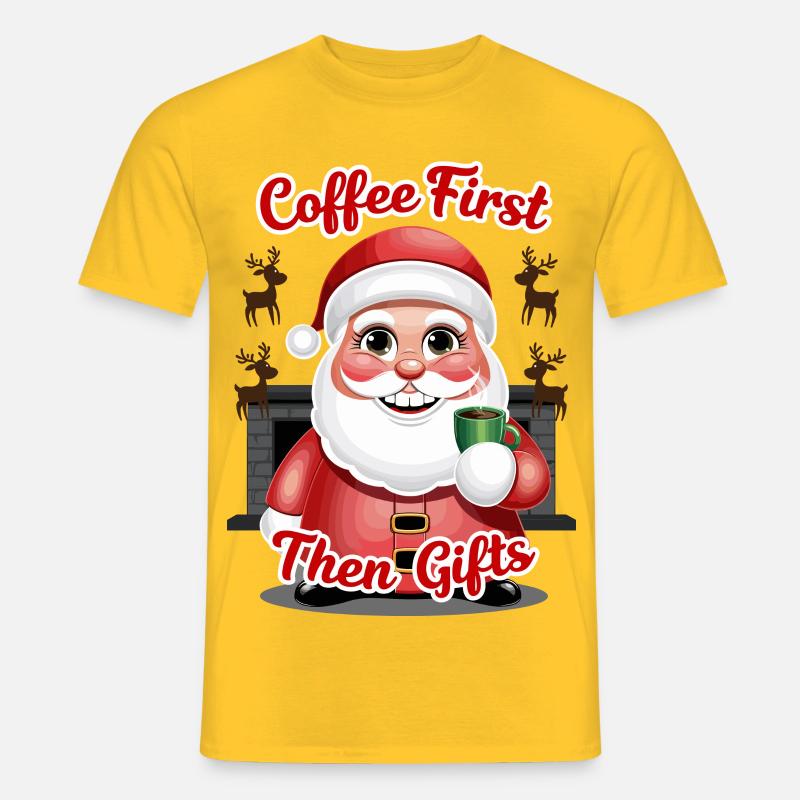 Weihnachtsmann mit Kaffee - Männer T-Shirt - Gelb