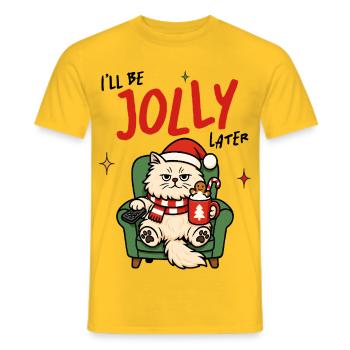 Festive Cozy Cat Illustration - Men's T-Shirt - yellow - Front - AI Model Male 178 dark (178cm)