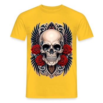 Tête de mort ailes & roses rouges gothique skull - T-shirt homme - jaune - Devant - AI Model Male 178 dark (178cm)