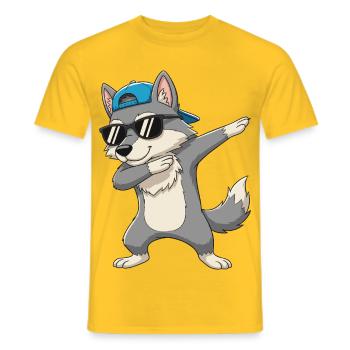 Cool Dabbing Wolf Sunglasses Cartoon Art - Men's T-Shirt - yellow - Front - AI Model Male 178 dark (178cm)