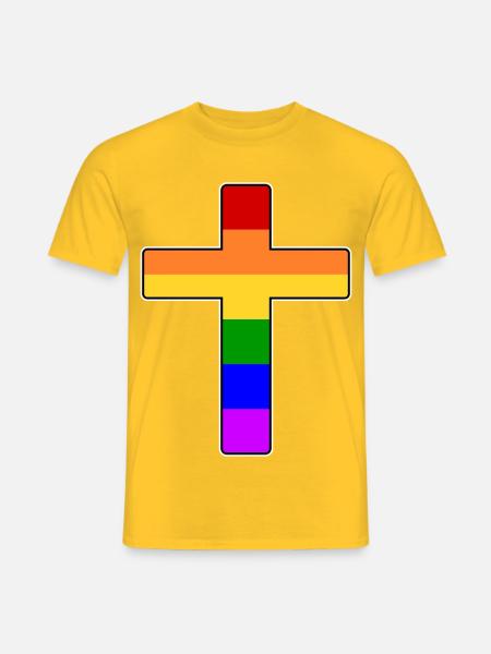 Kreuz Regenbogen - Männer T-Shirt - Gelb