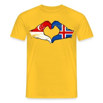 Singapore Iceland flag hands heart shape used - Men's T-Shirt - yellow - Front - AI Model Male 178 dark (178cm)
