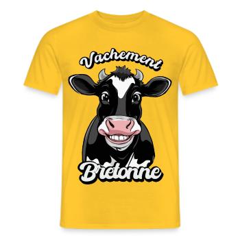 Vachement Bretonne T-shirt Humour Fierté Bretagne - Men's T-Shirt - yellow - Front - AI Model Male 178 dark (178cm)