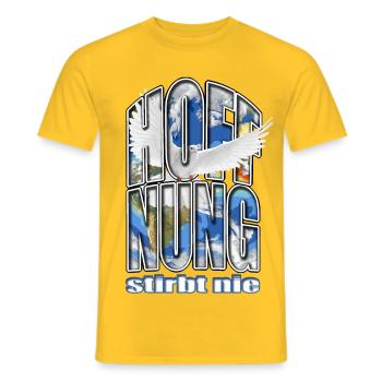 Hoffnung stirbt nie Erde Planet Taube Frieden Welt - Männer T-Shirt - Gelb - Vorne - AI Model Male 178 dark (178cm)
