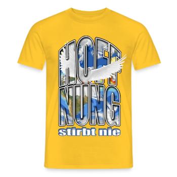 Weltkarte Taube Hoffnung stirbt nie - Männer T-Shirt - Gelb - Vorne - AI Model Male 178 dark (178cm)