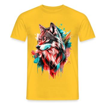 Wolf Wolf Head Predator Forest Nature Wilderness Colorful - Men's T-Shirt - yellow - Front - AI Model Male 178 dark (178cm)
