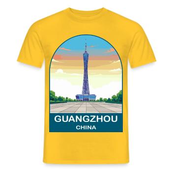 Guangzhou China Canton Tower Vintage-Reiseplakat - Männer T-Shirt - Gelb - Vorne - AI Model Male 178 dark (178cm)