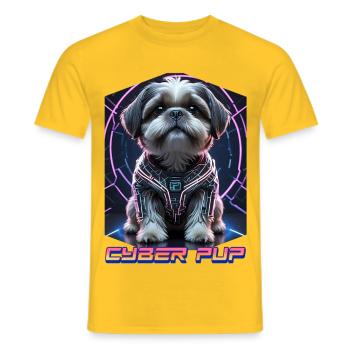 Cyber Pup Shih Tzu Dog - Men's T-Shirt - yellow - Front - AI Model Male 178 dark (178cm)