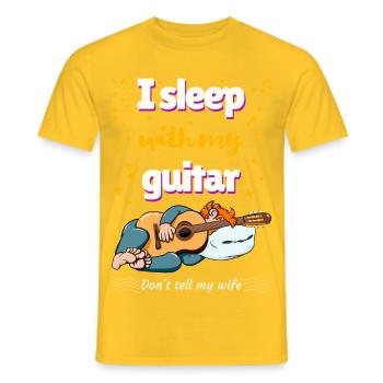 I sleep with my guitar. Don t tell my wife - Men's T-Shirt - yellow - Front - AI Model Male 178 dark (178cm)