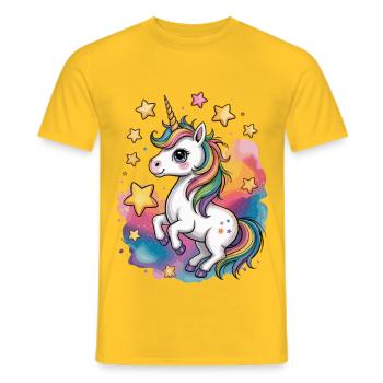 Licorne colorée avec des étoiles et un arc-en-ciel - T-shirt homme - jaune - Devant - AI Model Male 178 dark (178cm)